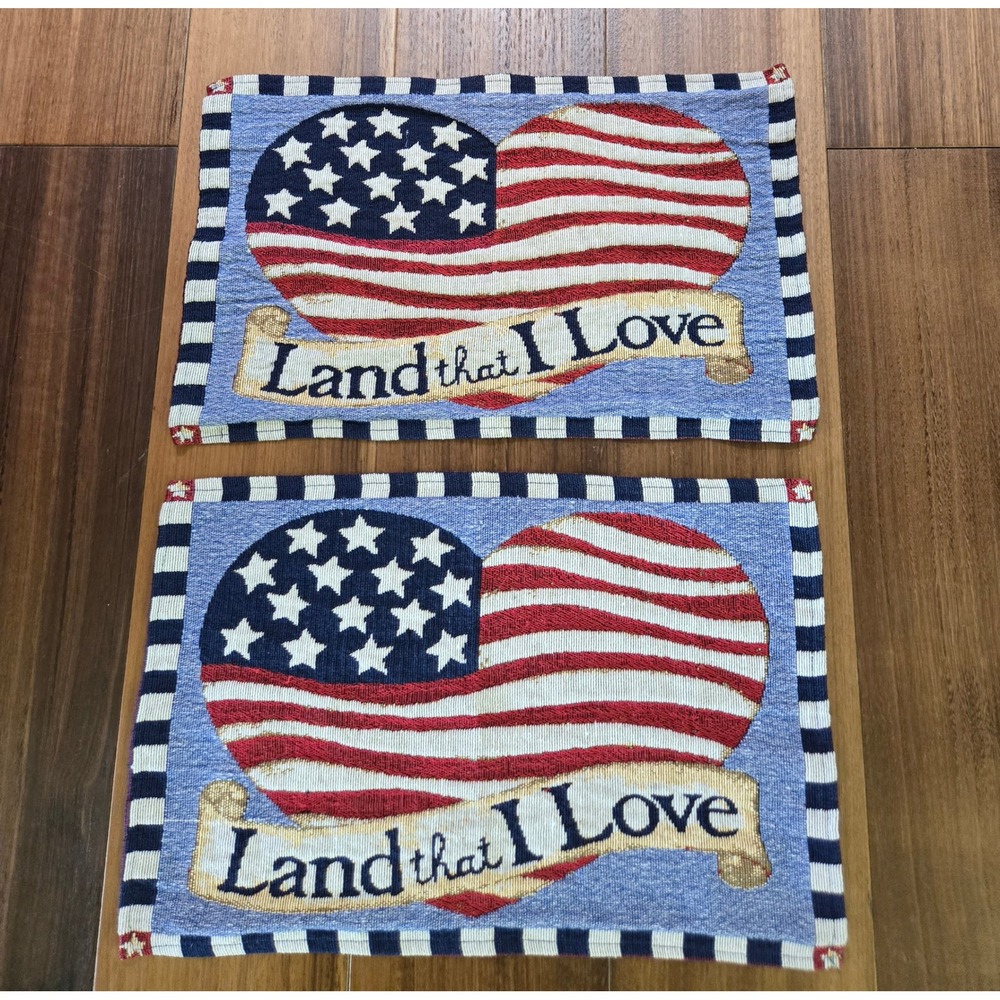 Vintage Americana Woven Tapestry Placemats Set of 2 Land That I Love Patriotic